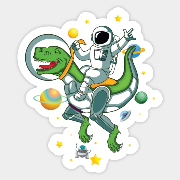 Astronaut Riding Dino Sticker by Teewyld